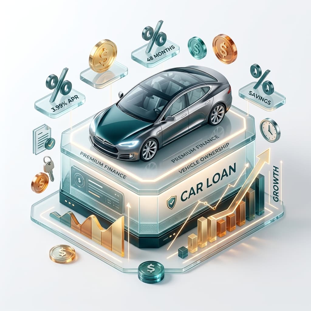 Car Loan - sedan with rupee symbol