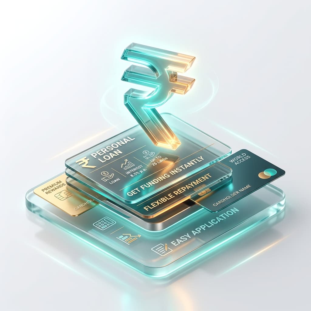 Personal Loan - Rupee symbol with glass cards